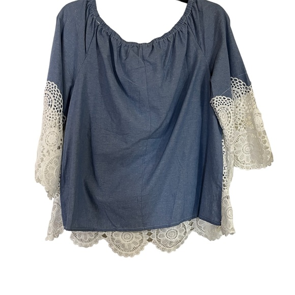 Unique Spectrum•Denim White Crochet Floral Top - Picture 15 of 15